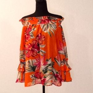 Est. 1946 Large Sheer Orange Floral Blouse